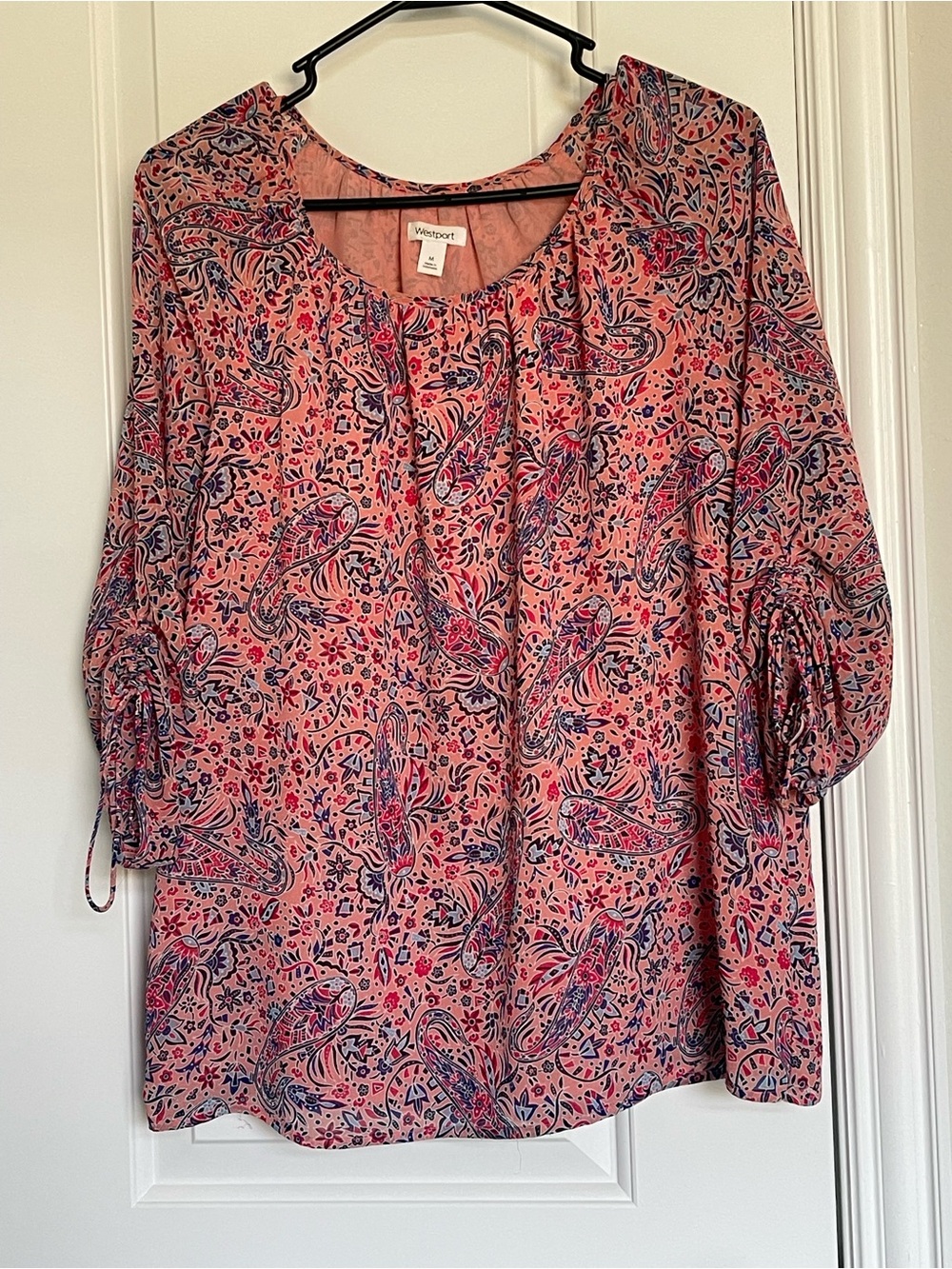 Westport Coral Pink Paisley Peasant Top